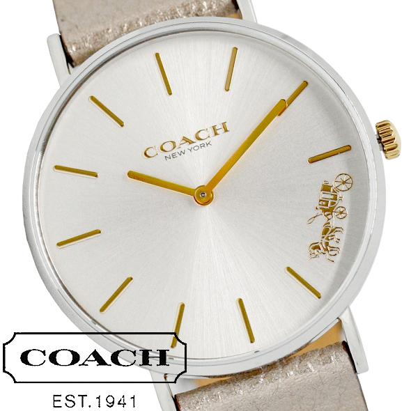 Coach Perry White Dial Beige Leather Strap Watch for Women - 14503157