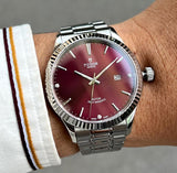  Shop Authentic Tudor Style Automatic Burgundy Red Dial Silver Steel Strap Watch for Men - M12710-0015 - Luxxuri