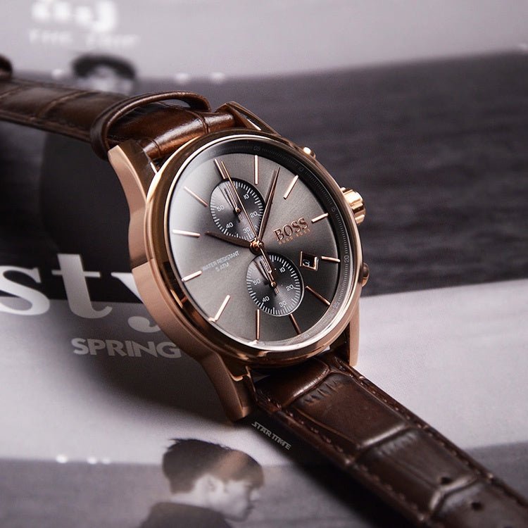  Shop Authentic Hugo Boss Jet Grey Dial Brown Leather Strap Watch for Men - 1513281 - Luxxuri