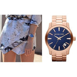  Shop Authentic Michael Kors Runway Blue Dial Rose Gold Stainless Steel Strap Watch for Women - MK7065 - Luxxuri