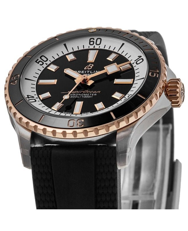  Shop Authentic Breitling Superocean Automatic 42mm 18K Red Gold & Black Dial Black Rubber Strap Watch for Men - U17375211B1S1 - Luxxuri