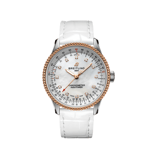  Shop Authentic Breitling Navitimer Automatic 35 Mother of Pearl Dial White Leather Strap Watch for Women - U17395211A1P3 - Luxxuri