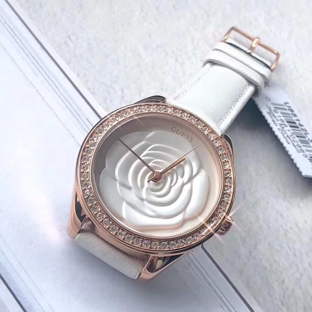  Shop Authentic Guess Mini Rose Diamonds White Dial White Leather Strap Watch For Women - U85142l3 - Luxxuri