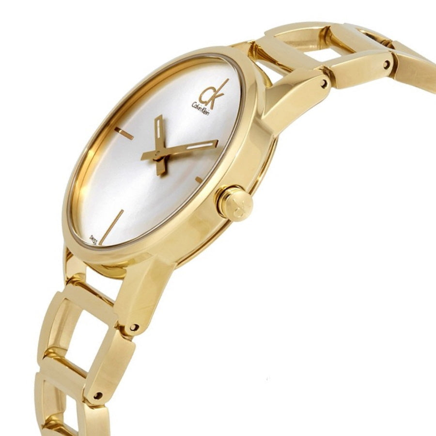  Shop Authentic Calvin Klein Stately Silver Dial Gold Steel Strap Watch for Women - K3G23526 - Luxxuri