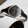  Shop Authentic Calvin Klein Rebel Black Grey Dial Black Leather Strap Watch for Women - K8P231C1 - Luxxuri