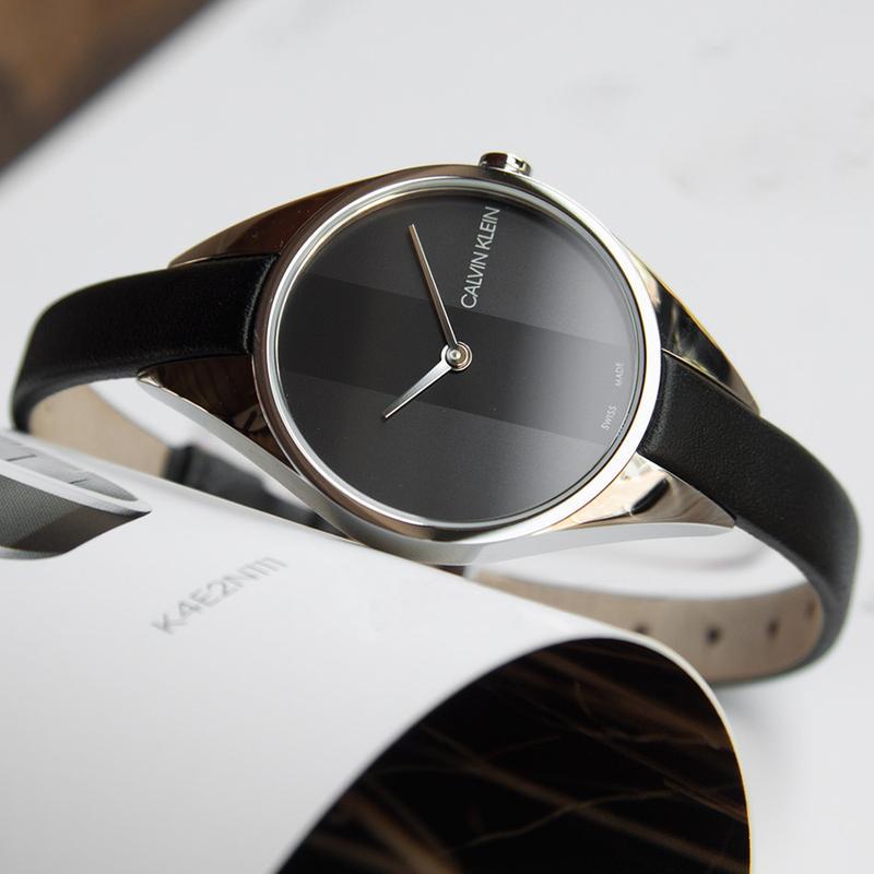  Shop Authentic Calvin Klein Rebel Black Grey Dial Black Leather Strap Watch for Women - K8P231C1 - Luxxuri