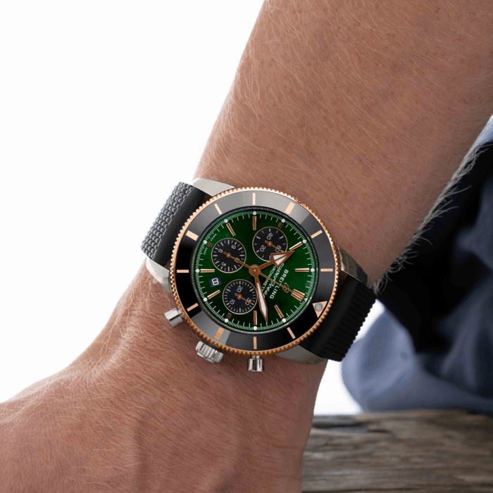  Shop Authentic Breitling Superocean Heritage B01 Chronograph 44 Limited Edition Green Dial Black Mesh Bracelet Watch for Women - UB01622A1L1S1 - Luxxuri