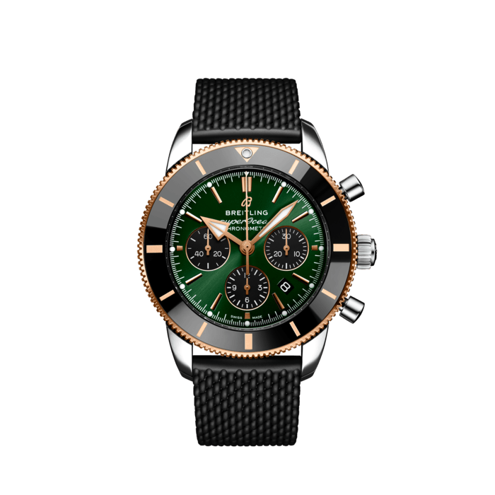Breitling Superocean Heritage B01 Chronograph 44 Limited Edition Green Dial Black Mesh Bracelet Watch for Women - UB01622A1L1S1