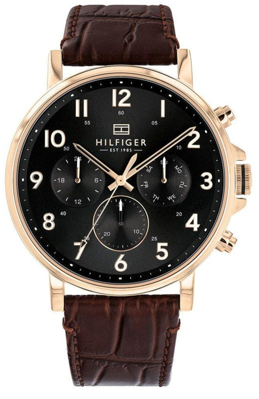  Shop Authentic Tommy Hilfiger Daniel Black Dial Brown Leather Strap Watch for Men - 1710379 - Luxxuri