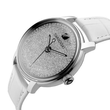  Shop Authentic Swarovski Crystalline Hours Silver Dial White Leather Strap Watch for Women - 5295383 - Luxxuri