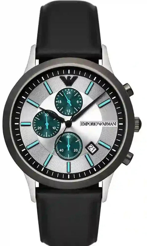  Shop Authentic Emporio Armani Renato Chronograph Silver Dial Black Leather Strap Watch for Men - AR11473 - Luxxuri