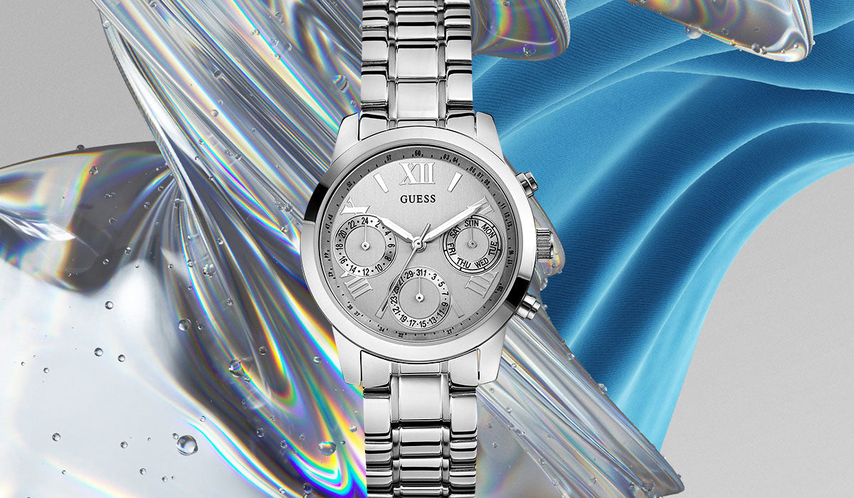  Shop Authentic Guess Mini Sunrise Silver Dial Silver Steel Strap Watch For Women - W0448L1 - Luxxuri