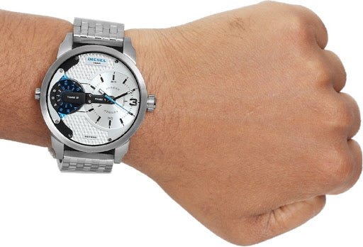  Shop Authentic Diesel Mini Daddy Dual Time Silver Dial Stainless Steel Watch For Men - DZ7305 - Luxxuri