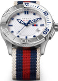  Shop Authentic Gucci G Timeless Quartz White Dial Two Tone Nylon Strap Watch for Men - YA126239 - Luxxuri