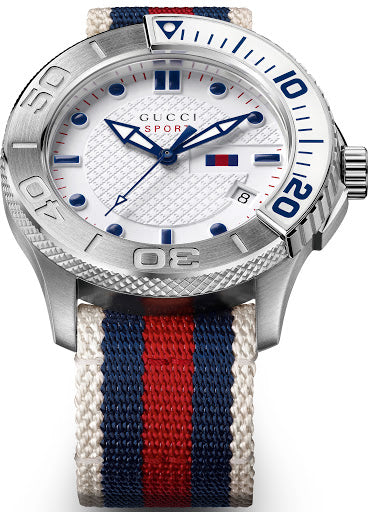  Shop Authentic Gucci G Timeless Quartz White Dial Two Tone Nylon Strap Watch for Men - YA126239 - Luxxuri