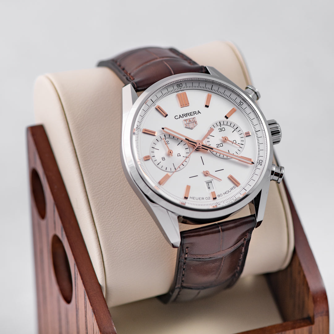  Shop Authentic Tag Heuer Carrera Chronograph White Dial Brown Leather Strap Watch for Men - CBN2013.FC6483 - Luxxuri