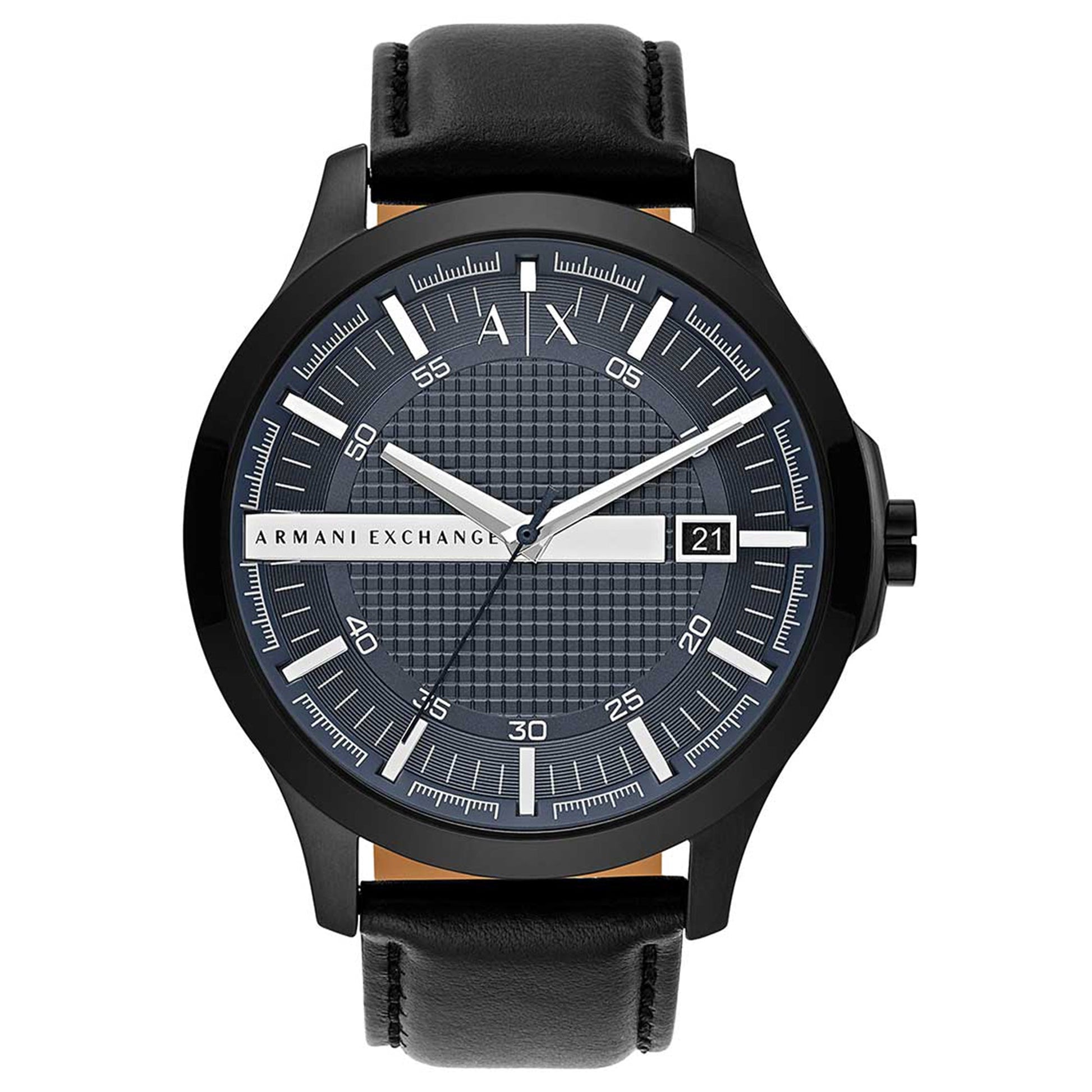  Shop Authentic Armani Exchange Hampton Quartz Blue Dial Black Leather Strap Watch for Men - AX2411 - Luxxuri