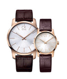  Shop Authentic Calvin Klein City White & Gold Dial Brown Leather Strap Watch For Women - K2G23620 - Luxxuri