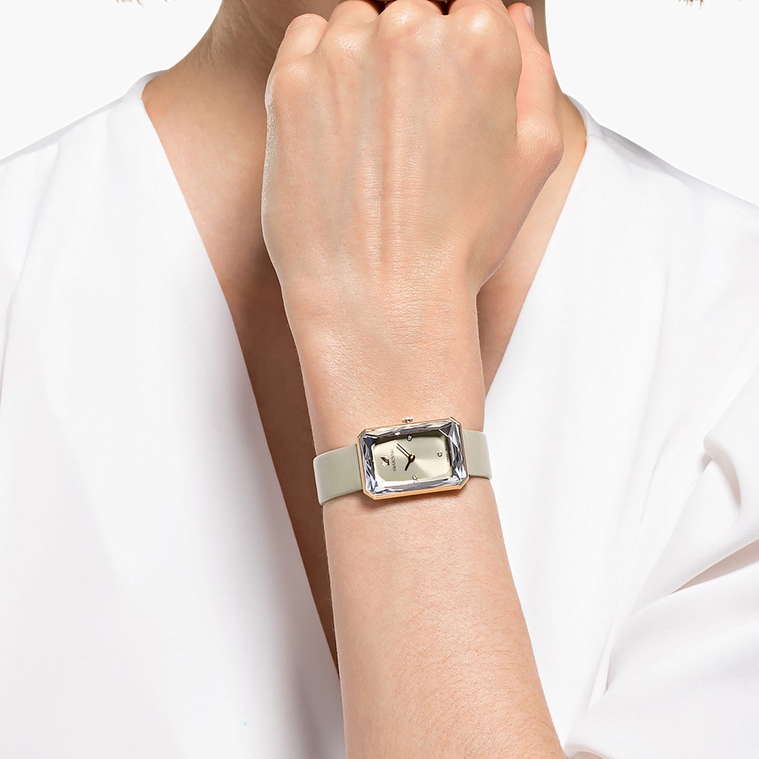  Shop Authentic Swarovski Uptown Crystal Grey Dial Grey Leather Strap Watch for Women - 5547716 - Luxxuri