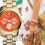  Shop Authentic Michael Kors Runway Chronograph Orange Dial Gold Steep Strap Watch For Women - MK6162 - Luxxuri
