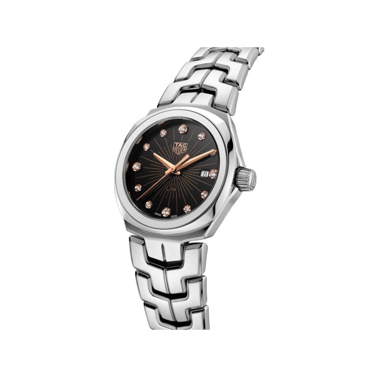  Shop Authentic Tag Heuer Link Quartz Black Dial Silver Steel Strap Watch for Women - WBC131F.BA0649 - Luxxuri