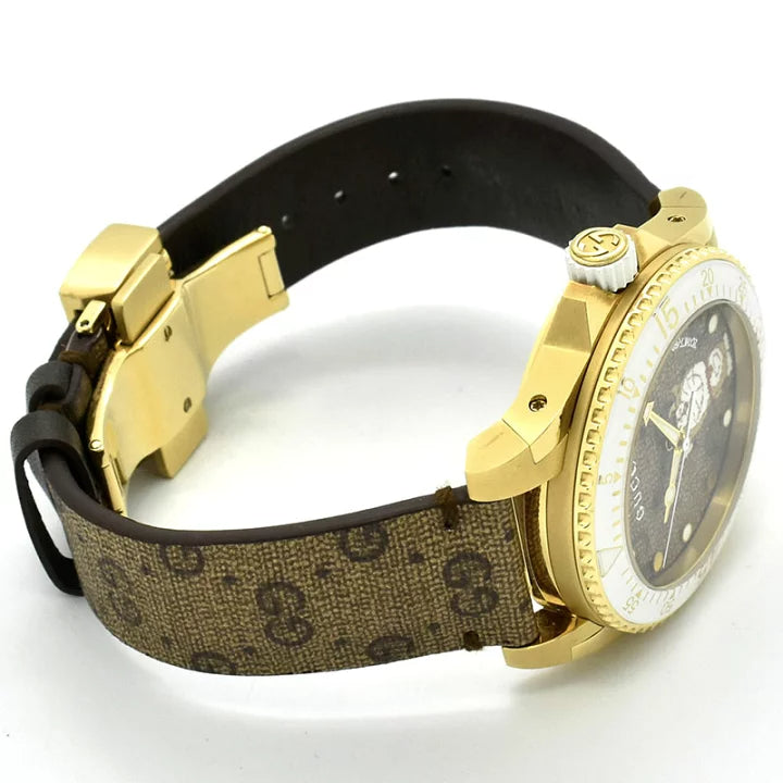  Shop Authentic Gucci Dive Doraemon Brown Dial Brown Leather Strap Watch For Men - YA136334 - Luxxuri