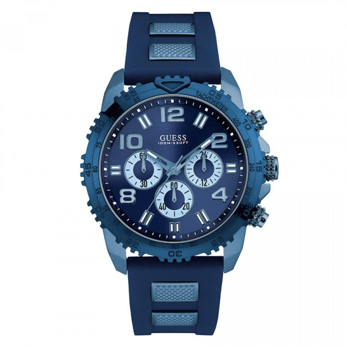  Shop Authentic Guess Velocity Chronograph Blue Dial Blue Rubber Steel Strap Watch for Men - W0599G4 - Luxxuri