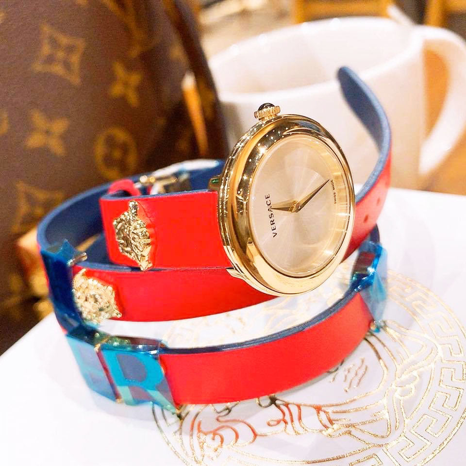  Shop Authentic Versace V-Flare Quartz Silver Dial Red Leather Strap Watch for Women - VEBN00418 - Luxxuri