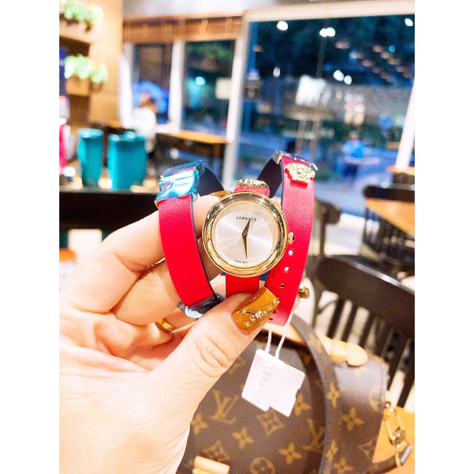  Shop Authentic Versace V-Flare Quartz Silver Dial Red Leather Strap Watch for Women - VEBN00418 - Luxxuri