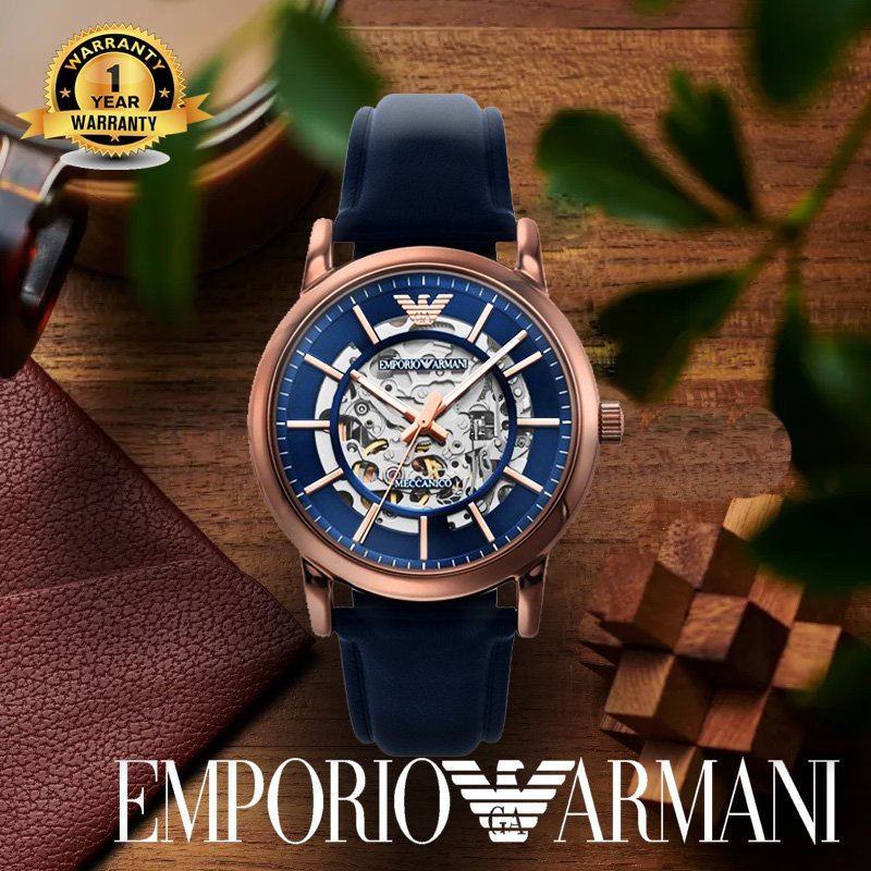  Shop Authentic Emporio Armani Meccanico Automatic Blue Dial Blue Leather Strap Watch For Men - AR60050 - Luxxuri