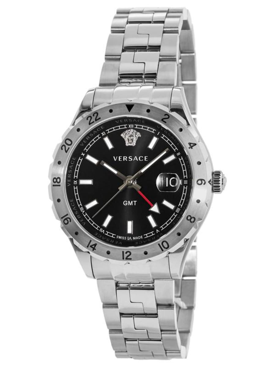  Shop Authentic Versace Hellenyium GMT Black Dial Silver Steel Strap Watch for Men - V11020015 - Luxxuri