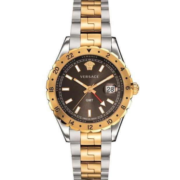  Shop Authentic Versace Hellenyium GMT Black Dial Two Tone Steel Strap Watch for Men - V11040015 - Luxxuri