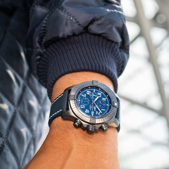  Shop Authentic Breitling Super Avenger Chronograph 48 Night Mission Blue Dial Blue Leather Strap Watch for Men - V13375101C1X2 - Luxxuri