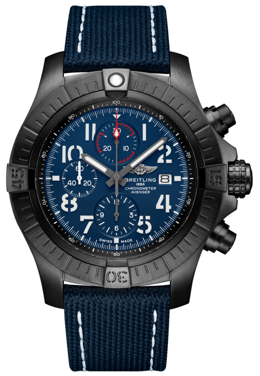  Shop Authentic Breitling Super Avenger Chronograph 48 Night Mission Blue Dial Blue Leather Strap Watch for Men - V13375101C1X2 - Luxxuri