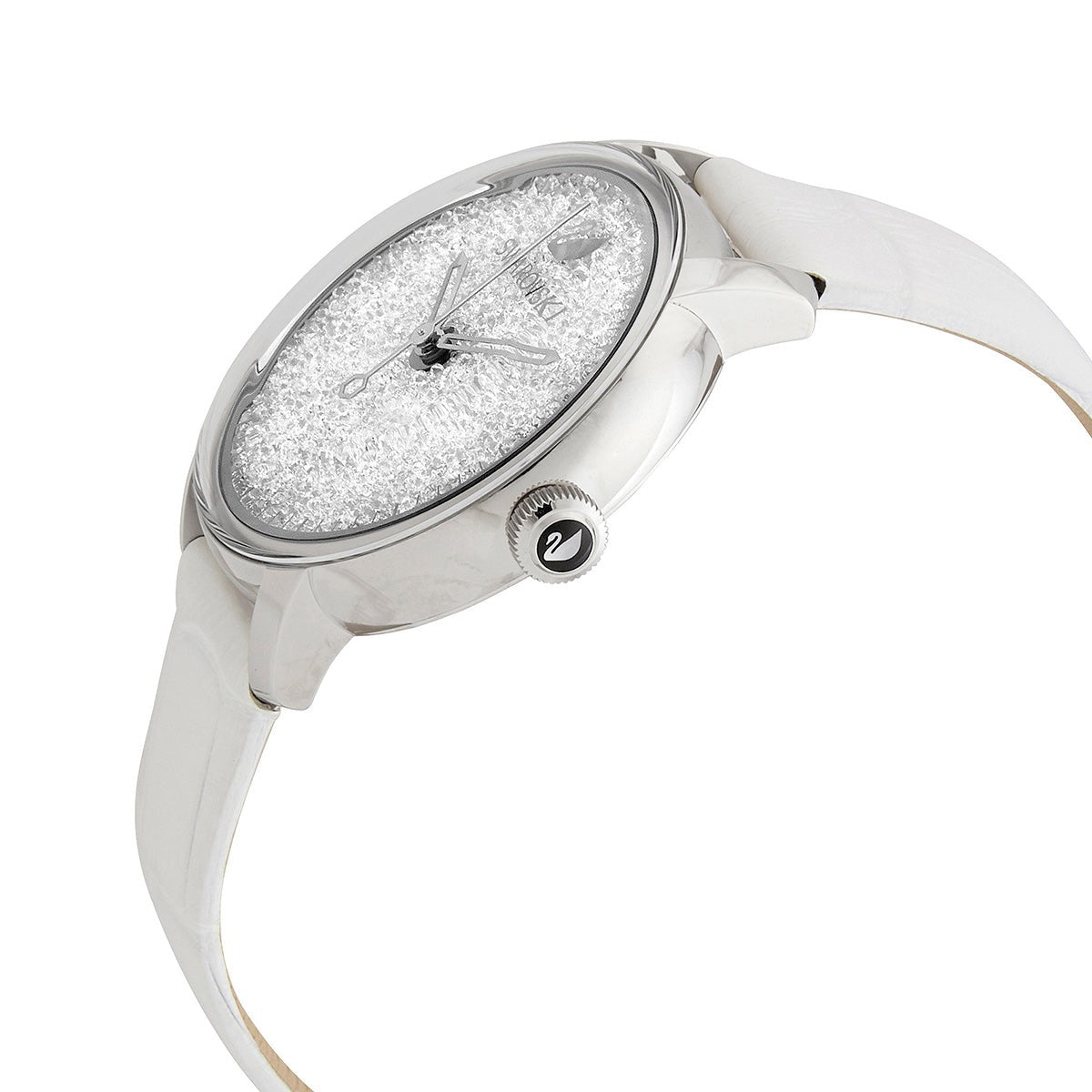  Shop Authentic Swarovski Crystalline Hours Silver Dial White Leather Strap Watch for Women - 5295383 - Luxxuri