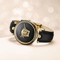  Shop Authentic Versace Palazzo Empire Black Dial Black Leather Strap Watch for Women - VCO020017 - Luxxuri