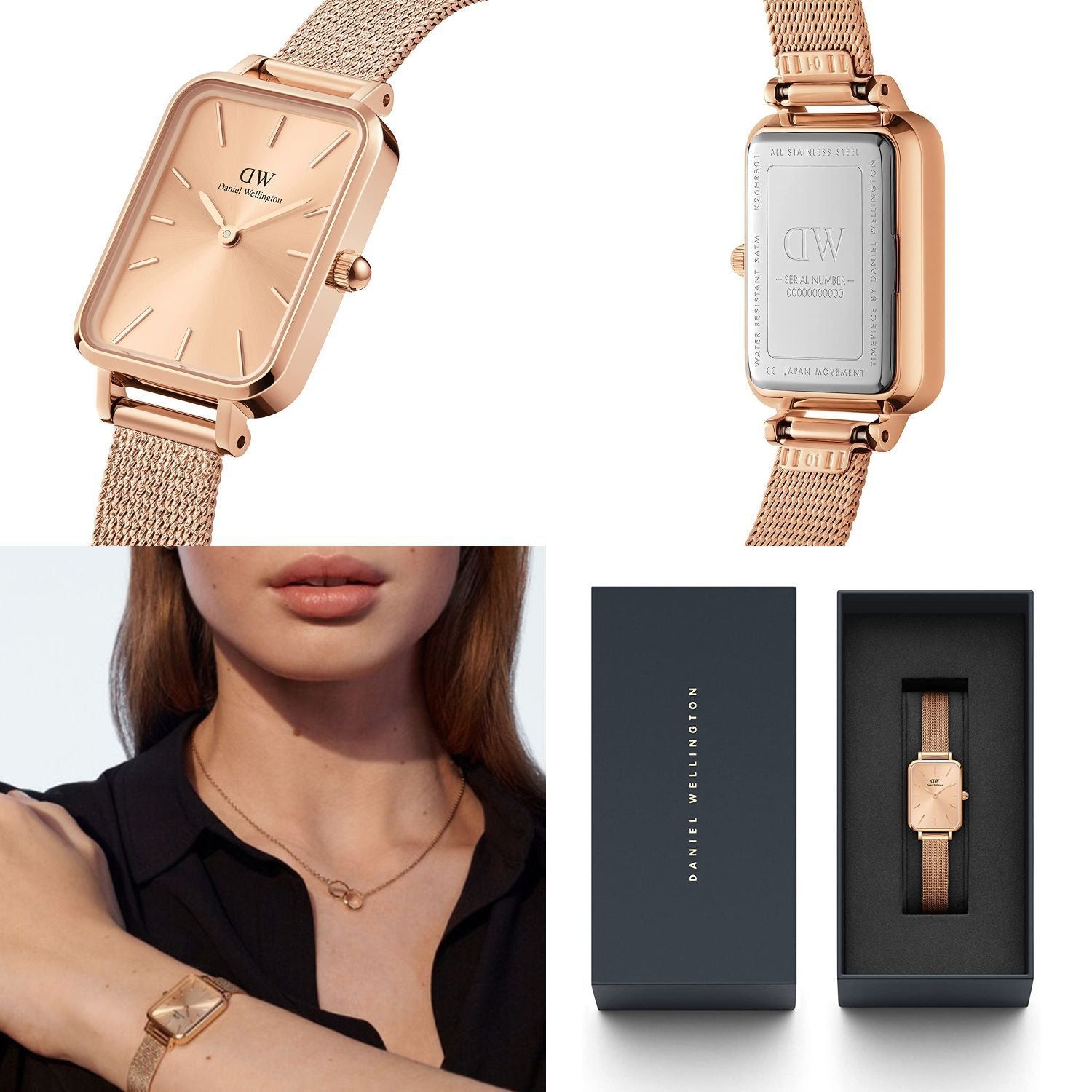  Shop Authentic Daniel Wellington Quadro Unitone Rose Gold Dial Rose Gold Mesh Strap Watch For Women - DW00100484 - Luxxuri