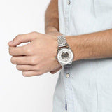  Shop Authentic Emporio Armani Meccanico Skeleton Silver Dial Silver Steel Strap Watch For Men - AR1945 - Luxxuri