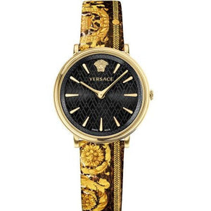  Shop Authentic Versace V-Circle Black Dial Gold Leather Strap Watch for Women - VBP13017 - Luxxuri