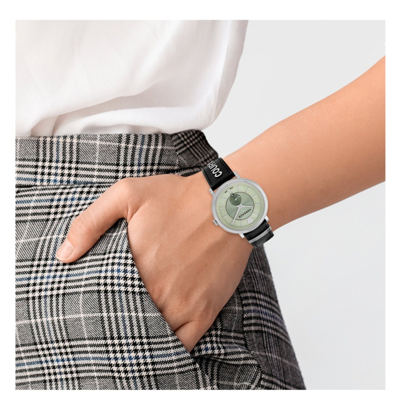  Shop Authentic Versace V-Circle Black Manifesto Courage Quartz Silver Dial Black Leather Strap Watch for Men - VBQ080017 - Luxxuri