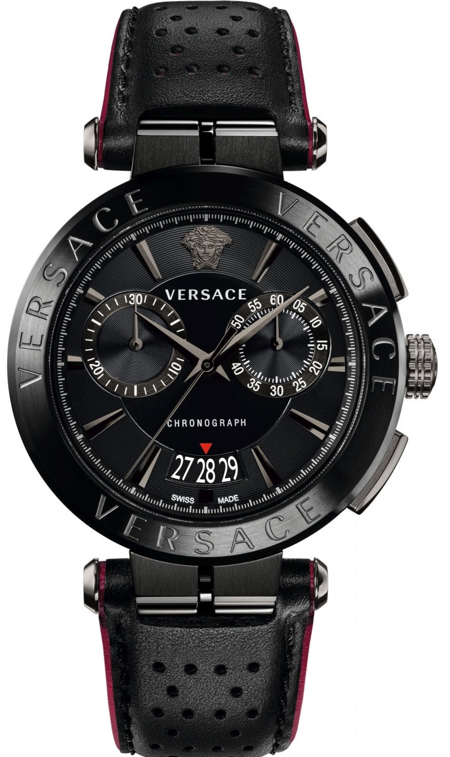  Shop Authentic Versace V-Racer Aion Chronograph Black Dial Black Leather Strap Watch for Men - VBR030017 - Luxxuri