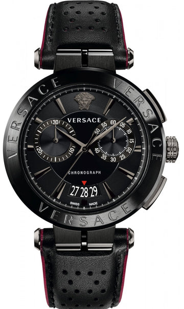  Shop Authentic Versace V-Racer Aion Chronograph Black Dial Black Leather Strap Watch for Men - VBR030017 - Luxxuri