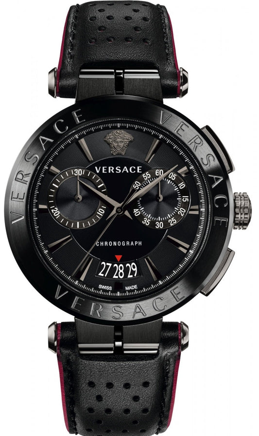  Shop Authentic Versace V-Racer Aion Chronograph Black Dial Black Leather Strap Watch for Men - VBR030017 - Luxxuri