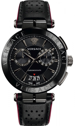  Shop Authentic Versace V-Racer Aion Chronograph Black Dial Black Leather Strap Watch for Men - VBR030017 - Luxxuri