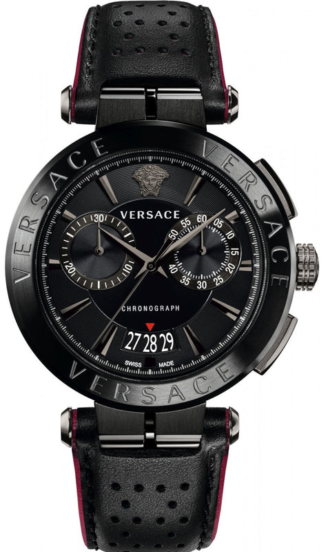  Shop Authentic Versace V-Racer Aion Chronograph Black Dial Black Leather Strap Watch for Men - VBR030017 - Luxxuri