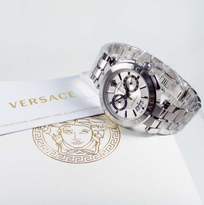  Shop Authentic Versace Aion Chronograph White Dial Silver Steel Strap Watch for Men - VBR040017 - Luxxuri