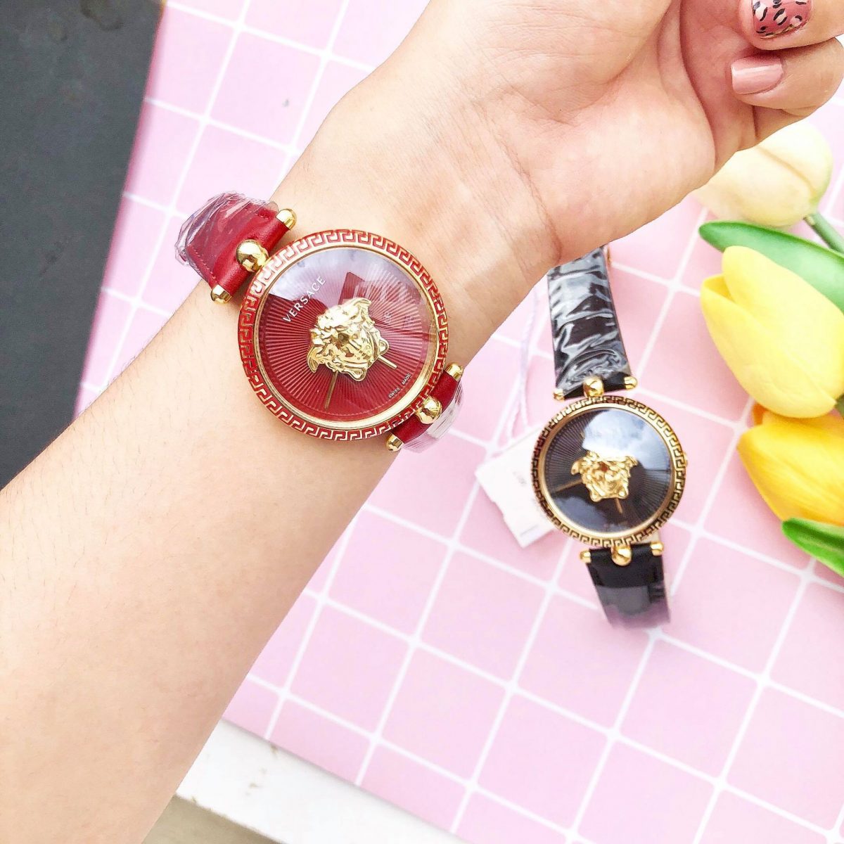  Shop Authentic Versace Palazzo Empire Red Dial Red Leather Strap Watch for Women - VCO120017 - Luxxuri