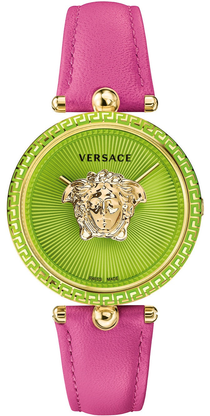  Shop Authentic Versace Palazzo Empire Green Dial Pink Leather Strap Watch for Women - VCO150017 - Luxxuri