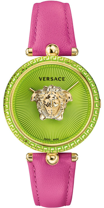  Shop Authentic Versace Palazzo Empire Green Dial Pink Leather Strap Watch for Women - VCO150017 - Luxxuri