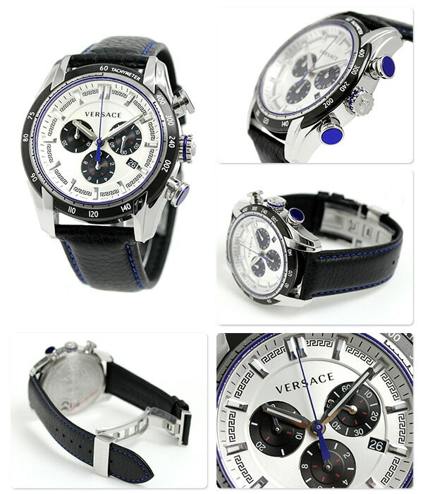  Shop Authentic Versace V-Ray Quartz Silver Dial Black Leather Strap Watch for Men - VDB010014 - Luxxuri